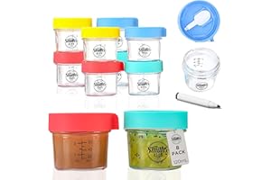 Smiths Mason Jars Glass Baby Food Storage Containers - Reusable Weaning Pots with Spoon and Lids - Easy Cleaning, Microwave & Dishwasher Friendly, Perfect for Infants & Babies - 8 Pack