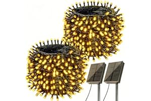 Amzxart Guirnalda Luces Exterior Solar, 2×22m 200LED Luces de Navidad Exterior, 8 Modos, Impermeable Decoraciones Navidad Para BalcóN, Jardín, Patio, Árbol, Blanco CáLido