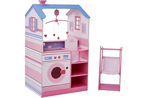 Olivia's Little World Classic Doll House Baby Doll Changing Station with Crib, High Chair, Sink, Washing Machine and Separate Swing for dolls up to 18-in., Multi