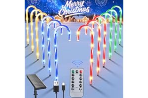 Qoosea Confezione da 12 Luci Solari Bastoncini di Zucchero per Esterno Luci da Percorso con 72 LED 8 Modalità Illuminazione Telecomando Picchetti Solari Impermeabili per Giardino Decorazione Natalizia