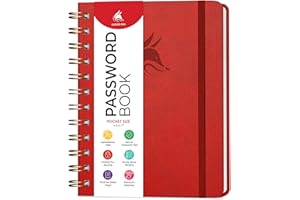 Clever Fox Password Book Spiral – Mini Internet Address Log with Alphabetical Tabs, Small Password Keeper & Organizer - Pocket 12x14cm (Red)