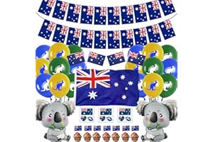 WYLARIO 149pcs Australian Party Decorations Set - Green Blue Australia Party Decor Bunting Hand Waved Flag Cake Topper, Australia Day Inflatable Animal Foil Latex Balloons Tattoo Stickers Supplies