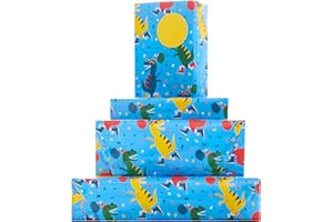 UK Greetings 2 Sheets of Wrapping Paper & 2 Tags for Kids/Boys Birthday - Dinosaur Design