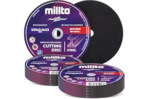 50x Millto Disque a Tronçonner Coupe Métal 230x2 mm Acier Inox Fer Aluminium Tôle Meuleuse Angulaire Disques Découpe Pour Outils Usinage Métal Coupe Précise