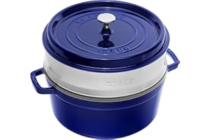 STAUB Cacerola/Cocotte con Vaporera de Hierro Fundido, Diámetro de 26 cm, 5,2 L, Esmaltado Interior Negro, Azul Oscuro