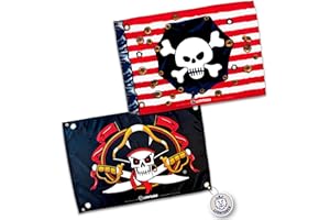 Liontouch - Conjunto de Banderas Pirata Capitán Raya Roja y Capitán Cross - 100 x 70 cm | Para Interior y Exterior con Calavera | Accesorio de Aventura para Niños en el Caribe
