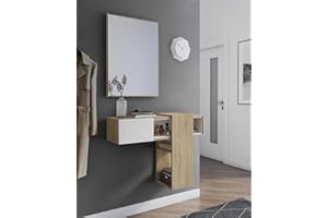 Dmora - Mobile da ingresso Baffin, Entratina appendiabiti, Composizione per atrio, Consolle portaoggetti multifunzione, 100x31h75 cm, Rovere e Bianco