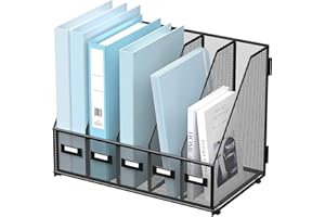 SUPTIDY Metallischer Schreibtisch Organizer mit 5 vertikalen Fächern, Magazin Ständer für Büro, Homeoffice und Arbeitsplatz, Schwarz