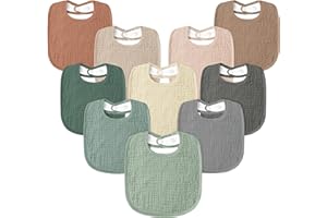 Susurration Muslin Baby Bibs 10Pack Soft Square Adjustable Baby Dribble Bandana Bibs With Adjustable Snaps for Unisex Baby Girls & Boys