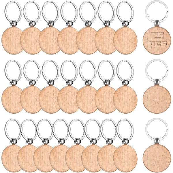 KGGZKG 40 Stuks Sleutelhanger Hout Blanco Ronde Houten Gepersonaliseerde Sleutelhangers Voor Schilderen Houten Sleutelhanger Ring Voor DIY Decoratie Schilderen Ambachten Geschenken
