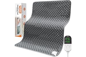 Focbeo Electric Heat Pad, 32" x 24", 6 Heat Levels, 4 Timer Settings, Fast Heated Pad for Back, Neck, Shoulder, Belly, Super Soft Flannel, Machine Washable, Grey