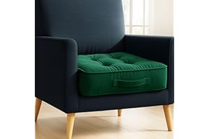 Vapinity Dark Green Armchair Booster Cushion Pad | 50x50x10cm Large Velvet Firm Seat Cushions | For Office Chair Dining Sofa & Floor Cushion | Soft Cotton Filling for Pregnancy Elderly & Home Comfort