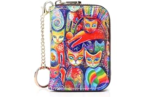APHISON Credit Card Holder for Women Card Case RFID Blocking Ladies Cute Cartoon Artistic Coin Purses Small Wallet Pouch for Girls/Kids 10 Card Slots Gift Colorful Cat