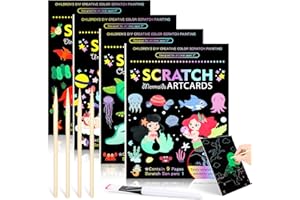 Donaky Scratch Art for Kids, Colorful Scratch Art Pads Papers Unicorn Dinosaur Theme with 4 Wooden Stylus Kids Arts and Crafts for 3-12 Year Old Girls Boys