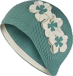 Damen-Badekappe Retro-Design – Atmungsaktiv, Mit 3D-Blüten, Weich & Bequem