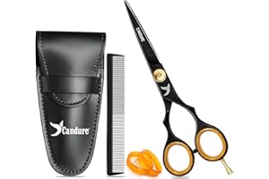 Candure Hairdressing Scissor Hair Scissor for Professional Hairdressers Barbers Stainless Steel Hair Cutting Shears for Salon, Men, Women, Children and Adults 5.5" Inch Black