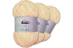 Wohnkult Himalaya - Velvet Dolphin - Lot de 3 pelotes de 100 g de laine - 40 couleurs au choix - Fil chenille à tricoter - Pelucheux et brillant - Accessoires, vêtements, couvertures - 90033, Abricot