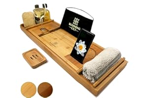 Blooming Lily Sturdily Designed Bath Tray Caddy with Wine Glass Holder, iPad stand and more – suitable for most UK Baths