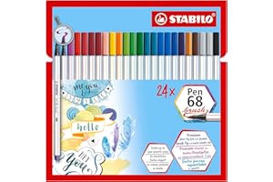 STABILO Pen 68 brush - Pennarello Premium con punta a pennello - Astuccio da 24 - con 19 colori assortiti