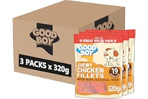 Good Boy - Chewy Chicken Fillets - Dog Treats - Made With 100% Natural Chicken Breast Meat - 320 Grams - Low Fat Dog Treats (Case of 3)