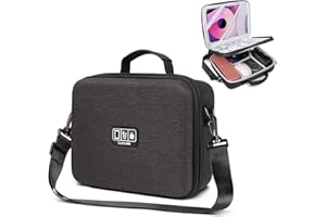 Luxtude Large Electronics Organiser Bag, Hard Tech Organiser, Shockproof Tech Bag, Travel Charger Bag with Shoulder Strap, Fits for Tablet (up to 11’’)/Charger