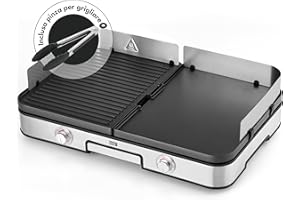 LEBENLANG Griglia Elettrica XXL 2400W - Incl. Pinze Per Barbecue & Paraspruzzi I Per Uso Interno & Esterno I Bistecchiera Barbecue Grill Elettrico Piastra Per Grigliare Senza Fumo BBQ Da Balcone