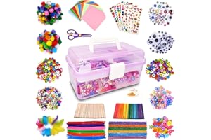 obqo 1800+ Pcs Kids Craft Box Kit, Toddler Arts and Crafts for Kids includes Pom Poms, Pipe Cleaners, Feather, Folding Craft Box - All in One for Kids Toddler DIY Craft Set (Purple)
