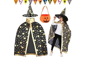 Atuoxing Kostium czarodzieja na Halloween, kostium z kapeluszem, peleryna czarodziejska dla dzieci, chłopców, dziewczynek, na imprezę Cosplay