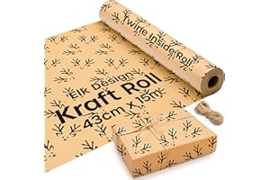 volila 15M Kraft Wrapping Paper Roll, Brown Craft Paper with Elk Design for Eco-Friendly Christmas Gifts (43cm Wide)