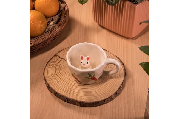 Rare Planet Handcrafted Ceramic Rabbit Coffee Cup Set of 1 - Cute Animal Themed Mug Hidden Surprise Inside Perfect for Coffee Lovers and Gifting Unique Pottery Design for Home and Kitchen Accessories