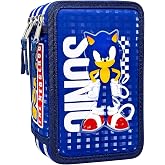 Clondo 3 Compartment Pencil Case for Kids, 44 Pieces, 3D Effect with Characters, 20 x 12 x 7 cm, Triple Stationery Kit for Pr