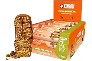 ‎MAXINUTRITION MaxiNutrition Pistachio Spread Protein Waffle Bar, 26% Eiweiß, 199 kcal, (12 Eiweißriegel x 39g), Ohne Zuckerzusatz
