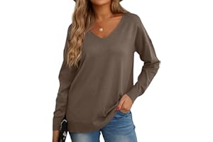 GRECERELLE Damska bluza damska, na co dzień, klasyczny, jednokolorowy, dzianinowy, dekolt w serek, długi rękaw, bluzka, koszulka na zimę, jesień, wiosnę