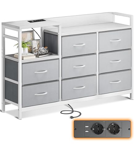 Grijze Commode Met 6 Opvouwbare Stoffen Laden, Dressoirkast Met Werkblad En Handvat Multifunctionele Kast Met Kantelbeveiliging Grijze Commode Met 6 Opvouwbare Stoffen Laden, Dressoirkast Met Werkblad En Handvat Multifunctionele Kast Met Kantelbeveiliging