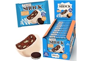 FitnesSHOCK Protein Brownie Snack ohne Zusatz von Zucker, Kekse mit 15% Eiweiß, Weiße Schokolade, sättigende Ballaststoffe, low carb, weiche Konsistenz, 10 Stück х 50g - Cookie Cream