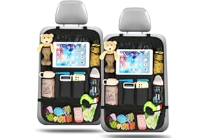 Ezilif Rückenlehnenschutz Auto Kinder Stärke-Upgrade, Autositz Organizer mit 10 Aufbewahrungsbeuteln, Auto Organizer Kinder Leicht Zu Reinigen, Wasserdichter für Rücksitz organizer (2 Stück)