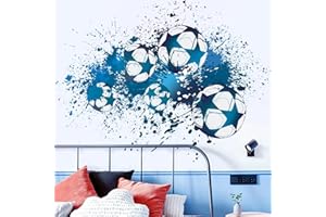 TOARTI Blauer Fußball Wandaufkleber Fussball Wandbild Football Wandtattoo Aufkleber für Jungen Mädchenzimmer Fußball Wandstikcer Wandaufkleber für Schlafzimmer Teenager Wanddeko Geschenk