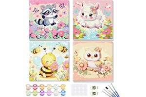 GHHKUD Pintura por Números para Adultos y Niños al óleo de Lienzo DIY, Pack 4 Pinturas para Niños, Kit Manualidades Niños Regalos para Niñas, Cuadros para Pintar por Numeros Paint by Numbers Animales