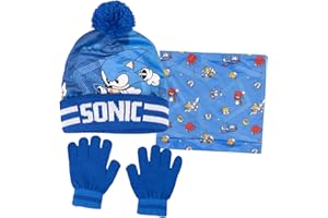 Sonic The Hedgehog Bobble Hat Gloves & Snood Set for Boys 3 Piece Winter Set Gift