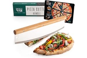 DOLCE MARE Coupe-pizza - Hachoir polyvalent avec manche noble en bois de chêne - Couteau à pizza avec lame en acier inoxydable extra tranchante - Protection de la lame & instructions incluses