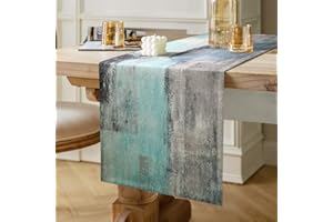 Hanrunsi Tischläufer Leinen Blaugrün Doppelschicht Tischläufer Verdicken Türkisblaues und Graues Dekoratives Tuch für Couchtisch, Weihnachtsfeiern, Hochzeiten, Abendessen, Wohnkultur 40 cm x 140 cm