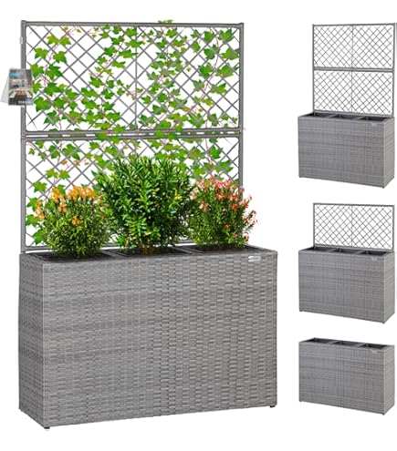 Casaria Polyrattan Bloembak 4 Stuks 11 Liter Montagebeugel Indoor Outdoor Railing Balkon Box Plantenbak Beige