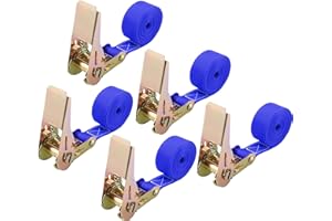 LCXCXY 5 Piezas Cinchas de Amarre, Eslingas de Amarre Carga 900kg, Azul Cinchas (2m x 25mm), Cinchas de Amarre Carraca para Motocicletas, Carga para, Camiones, Remolques