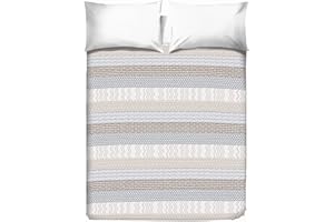 PENSIERI DELICATI Copriletto Matrimoniale 260 x 280 cm, Telo Singolo 100% Cotone Pique, Ideale Come Arredo, Coperta Salva Letto 2 Piazze, Fantasia Azteco Beige, 100% Made in Italy