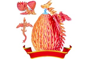 MERRWON 3D Gedrucktes Drachenei mit Drache mit Flügeln, 22CM Fliegender Drachen Spielzeug, Drache im Ei und Ewegliche Gelenke Kristall Drache mit drei Magnetverschlüssen, Schreibtisch Dekoration (Rotgold)