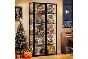 SCRIBORA Vitrina de 5 pisos de pie, armarios Curio, estantería con puertas, puertas acrílicas transparentes, vitrina de coleccionista para sala de estar, oficina, libros, sala de juegos (Doble puerta negra)