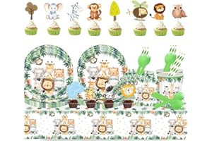 ASZAUI 113 pezzi Piatti Animali Giungla,Set da Tavola per Feste a Tema Jungle Safari,Compleanno Bambini Stoviglie,Animali Della Giungla,Stoviglie per Feste di Animali,20 Ospiti