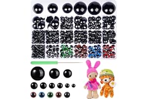 MUCUNNIA 816 occhi di sicurezza da 6 a 30 mm, per giocattoli all'uncinetto, in plastica colorata, occhi di sicurezza per amigurumi, con rondelle, occhi di animali farciti neri, per artigianato, orsacchiotti,