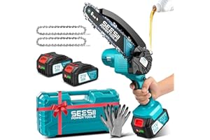 SEESII Mini Tronçonneuse à Batterie 8000mAh, 6 Pouces Tronçonneuse Électrique sans Fil avec Injecteur de Lubrifiant et Chaîne de Remplacement, Mini Scie à Chaîne Électrique pour Jardin, 6C10SM