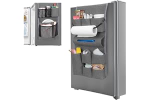 Rexmica Mini Fridge Organiser with 14 Pockets, Fridge Dust Cover for Most Household Refrigerators, Hanging Mini Fridge Caddy Organiser Storage Bag for Dorm, Office, Kitchen, Home, University, Grey